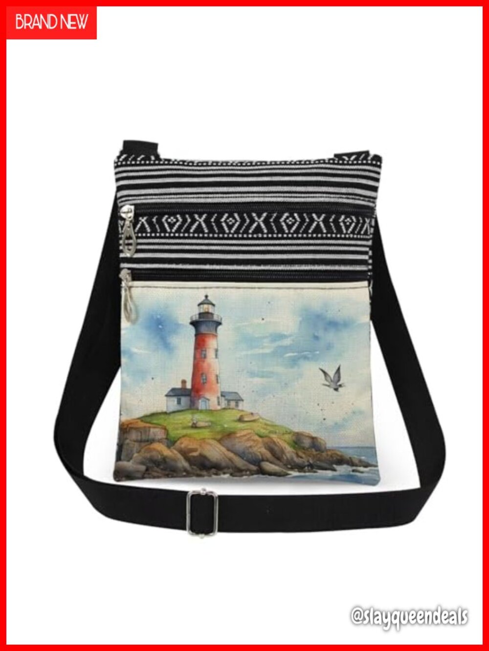 Lighthouse Crossbody Bag Polyester Adjustable Strap Travel Messenger